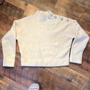 Ann Taylor Ivory Mock Neck Button Accent Knit Sweater XS Tight-Knit Pullover #1